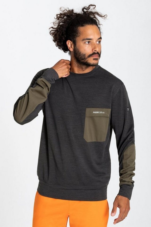 SUPER.NATURAL Sweatshirt Merino Pullover M ALPINE POCKET CREW funktioneller Merino-Materialmix von SUPER.NATURAL