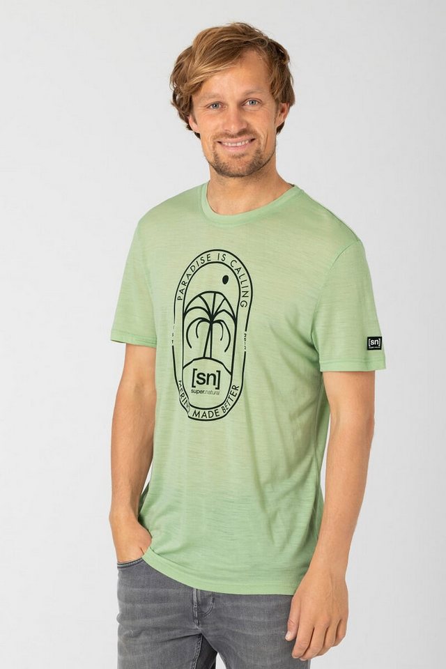 SUPER.NATURAL T-Shirt Graphic Paradise - Merinowollmix - hellgrün Herren von SUPER.NATURAL
