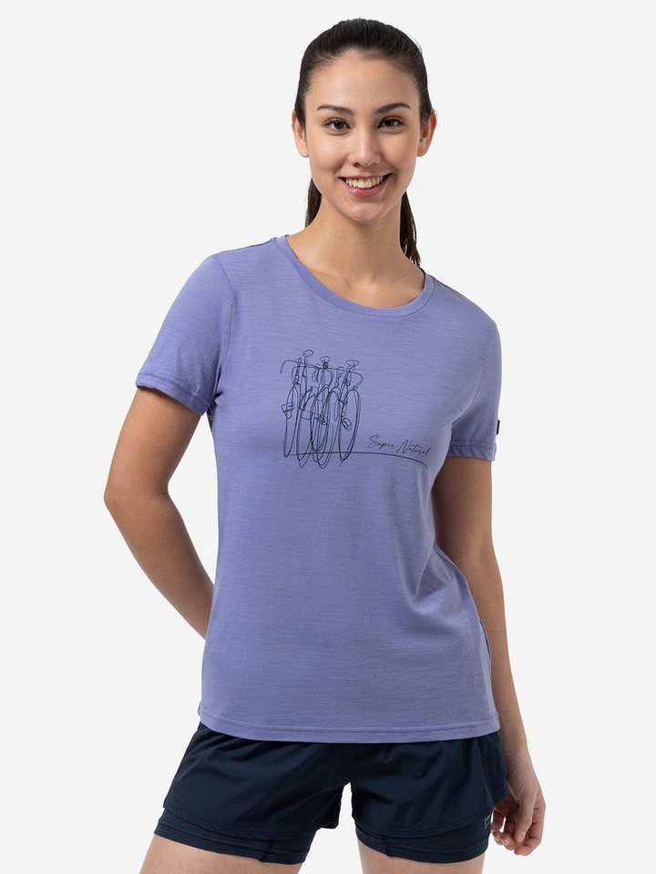 SUPER.NATURAL T-Shirt für Damen, Merino BIKE ART Farrad Motiv, atmungsaktiv von SUPER.NATURAL