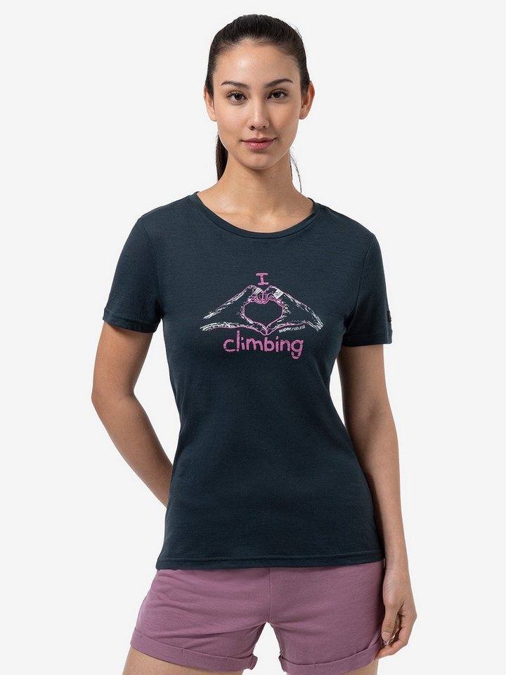 SUPER.NATURAL T-Shirt für Damen, Merino I LOVE CLIMBING Kletter Motiv, aktiv von SUPER.NATURAL