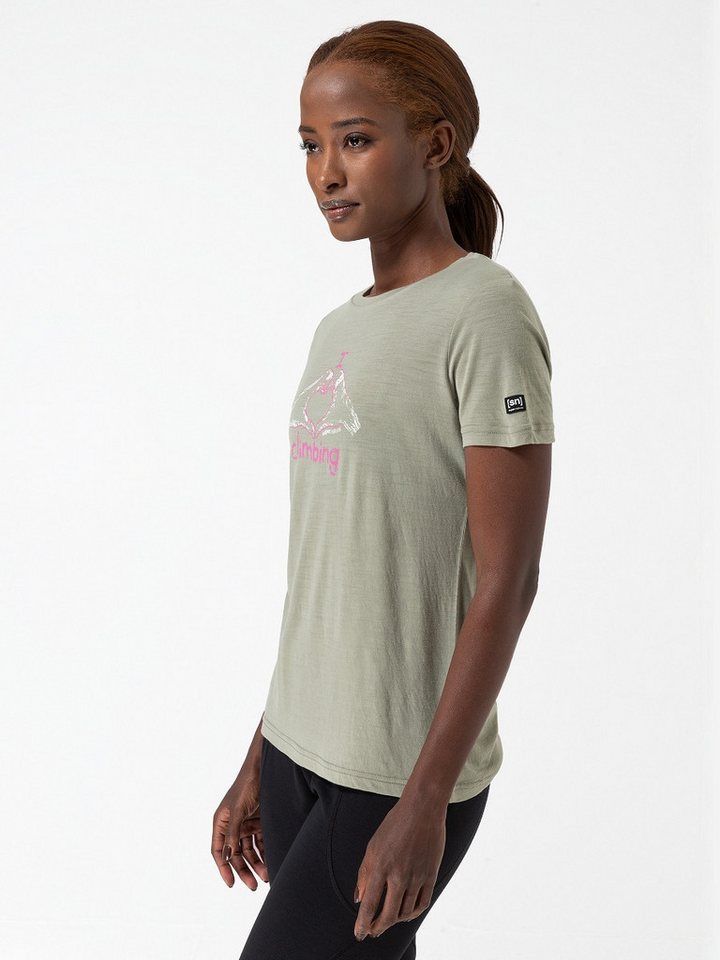 SUPER.NATURAL T-Shirt für Damen, Merino I LOVE CLIMBING Kletter Motiv, aktiv von SUPER.NATURAL