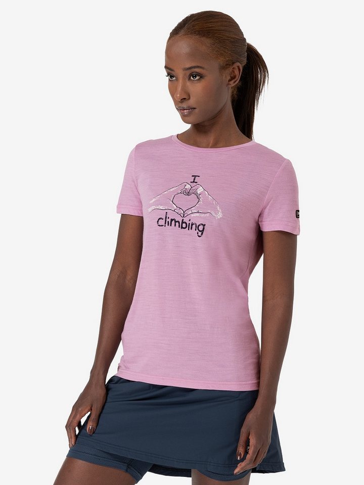 SUPER.NATURAL T-Shirt für Damen, Merino I LOVE CLIMBING Kletter Motiv, aktiv von SUPER.NATURAL