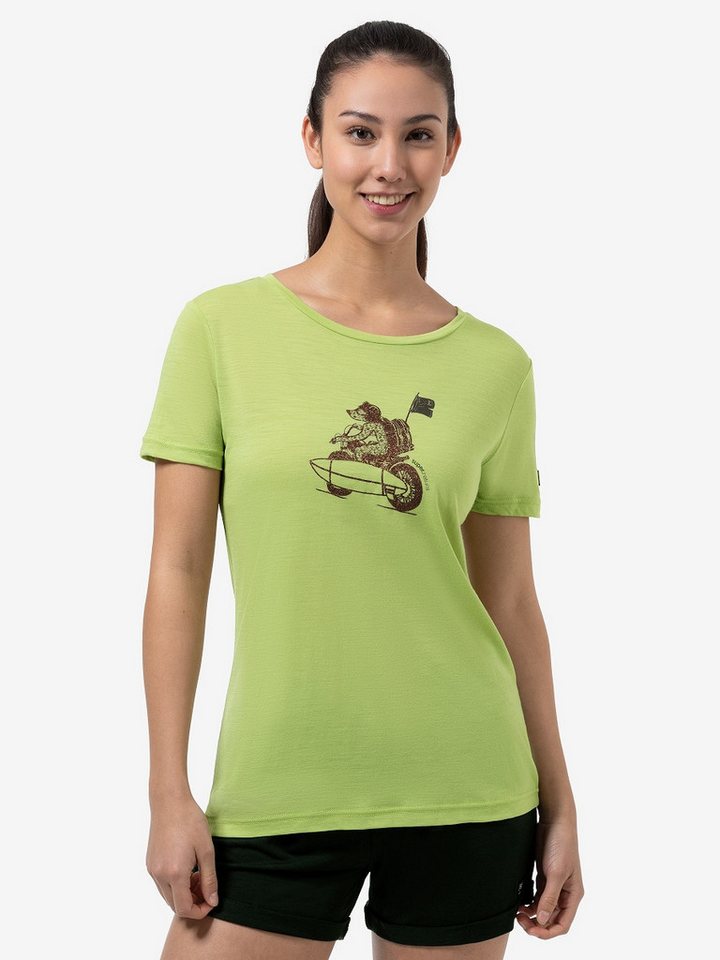 SUPER.NATURAL T-Shirt für Damen, Merino SUPERMOTOR BEAR Bike Motiv, bunt von SUPER.NATURAL