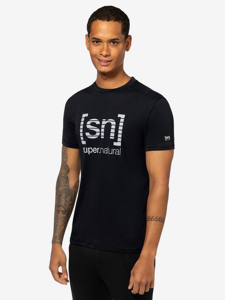 SUPER.NATURAL T-Shirt für Herren, Merino GRID LOGO gestreift, atmungsaktiv von SUPER.NATURAL