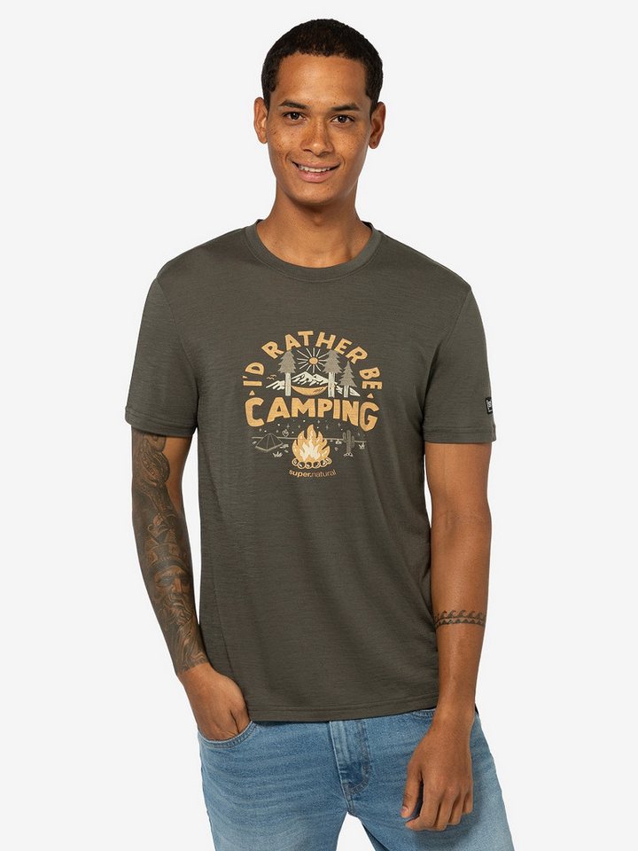 SUPER.NATURAL T-Shirt für Herren, Merino NO GLAMPING Camp Motiv, atmungsaktiv von SUPER.NATURAL