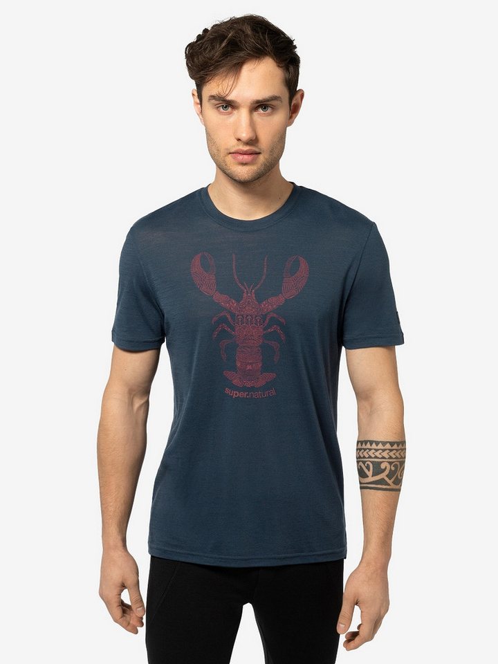 SUPER.NATURAL T-Shirt für Herren, Merino TATTOOED LOBSTER Tier Motiv, Reise von SUPER.NATURAL