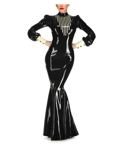 SUPERCH Naturlatex-Kleidung Damen Langes Kleid Abendkleid Langarm Puffärmel Slim Fit Enge Würdevolles Temperament Anpassung von SUPERCH