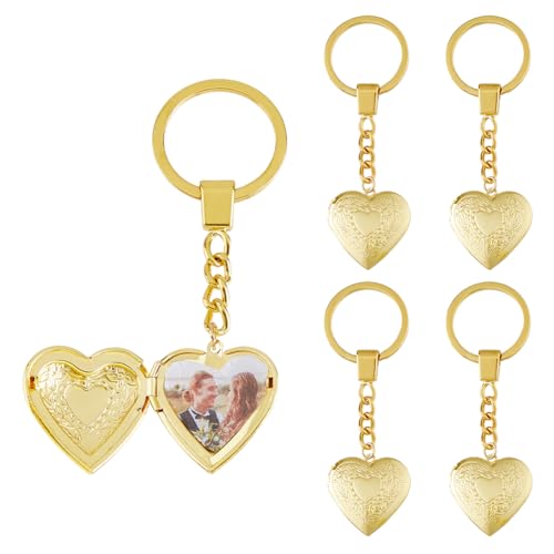 SUPERFINDING 5 Stück Herz Medaillon Schlüsselanhänger Vintage Geschnitztes Blumenmuster Herz Schlüsselringe Goldenes Messing Foto Medaillon Schlüsselanhänger Für Frauen Schlüssel Valentinstag Schmuck von SUPERFINDINGS