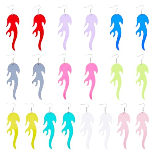 SUPERFINDINGS 10 Paar 10 Farben Einzigartige Feuer Ohrringe Acryl Feuerflammen Ohrringe Hip Hop Feuer Tropfen Ohrringe Mehrfarbige Punk Rock Feuer Ohrringe Lustige Gothic Halloween Geschenke von SUPERFINDINGS