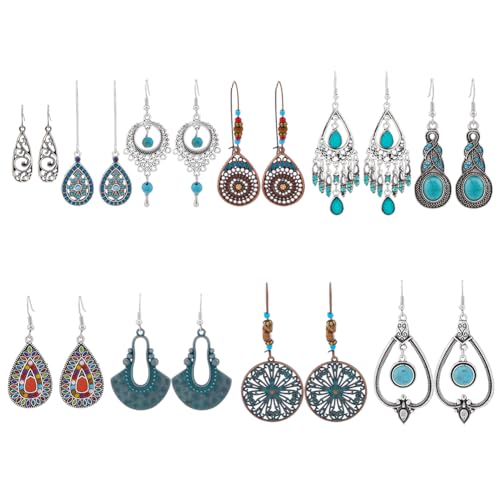 SUPERFINDINGS 10 Stil Bohemian Ohrringe Set Zarte Wassertropfen Perlenohrringe Zigeuner Ethno Tropfenohrringe Synthetische Türkis Tropfenohrringe Modeschmuck Geschenke Für Frauen Und Mädchen von SUPERFINDINGS