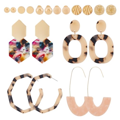 SUPERFINDINGS 10 Styles Statement Ohrringe Set Acryl Creolen Zierliche Halbe Creolen Sechseckig Oval Rund Ohrstecker Schmuck Für Frauen Und Mädchen von SUPERFINDINGS
