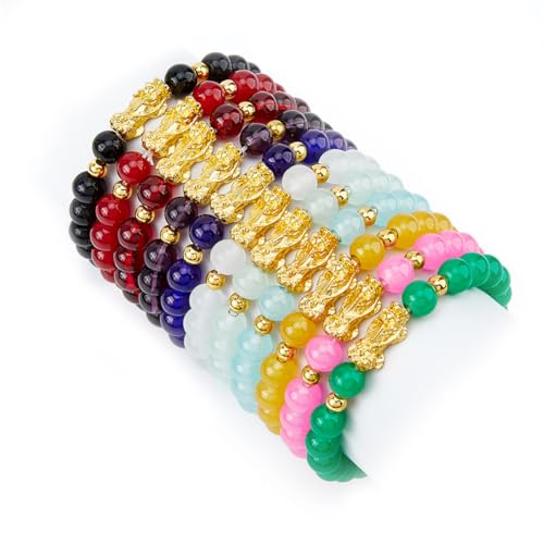 SUPERFINDINGS 11 Farben Feng Shui Armbänder Drachen Charm Perlenarmband Legierung Pixiu Perlen Stretch Armbänder Heilenergie Obsidian Armband Glück Freundschaftsarmbänder Für Frauen Mädchen Teenager von SUPERFINDINGS