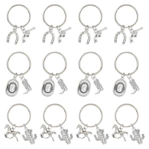 SUPERFINDINGS 12 Stück 3 Designs Legierung Schlüsselanhänger Western Cowboy Schlüsselanhänger Schlüsselanhänger Charme Cowboy Hut Schlüsselanhänger Zubehör Stiefel Schlüsselanhänger,4.5~4.8cm von SUPERFINDINGS