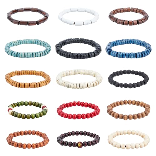 SUPERFINDINGS 15 Stück Holzperlen Armband 6.2 cm Runder Strang Holz Tibetisches Armband Meditation Buddha Tibetisches Armband Gebetskette Armband Schmuck Für Frauen Und Mädchen von SUPERFINDINGS