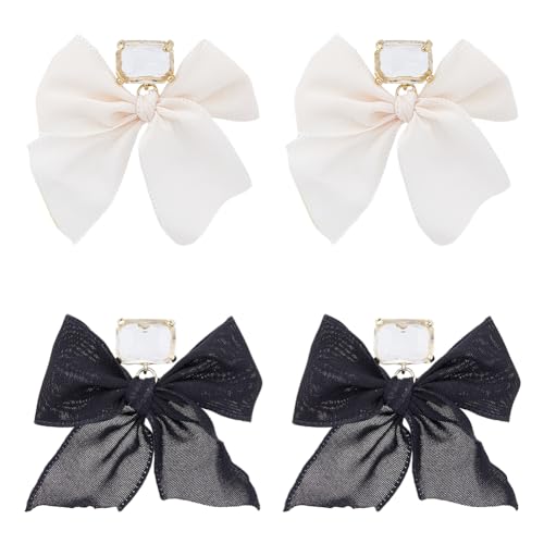 SUPERFINDINGS 2 Paar Schleife Ohrringe Stoffschleife Ohrstecker Fliege Baumelnde Ohrringe Seidenschleife Knoten Tropfenohrringe Quadratische Kristallohrringe Schmuck Für Frauen von SUPERFINDINGS