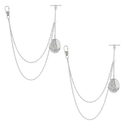 SUPERFINDINGS 2 STK Blumen Taschenuhrkette Aus Messing Abnehmbarer Medaillon Anhänger Uhrenkette Westenkette T Bar Uhrenkette Platin Uhrenkette Für Herren Anzug Hemd von SUPERFINDINGS