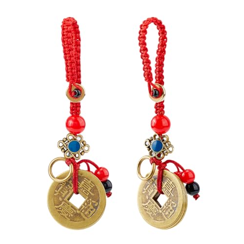 SUPERFINDINGS 2 STÜCK Chinesische Glücksmünzen Feng Shui Münzen Glücksbringer Mit Kordel Schlüsselanhänger Feng Shui Schlüsselanhänger Mit Fünf Kaiser Geld Glücksanhänger Für Wohlstand Und Wohlstand von SUPERFINDINGS