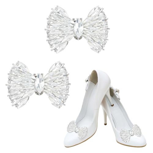 SUPERFINDINGS 2 Stück Schuhclips Mit Schleife Strass Abnehmbare Schuhanhänger Glitzernde Schuhschnallen Mit Kristallschleife Brautschmuck Hochzeits Und Damen Fersenclips Mit Legierung 4.5x6cm von SUPERFINDINGS