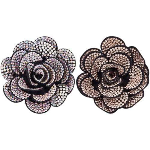SUPERFINDINGS 2 Stück Strass Brosche Mit Rosenblüte Groß Blühende Blumenbrosche Modische Kleidungsnadel Schwarze Blumen Haarspangen Modische Anstecknadeln Für Hut Anzug Kleid Mutter von SUPERFINDINGS