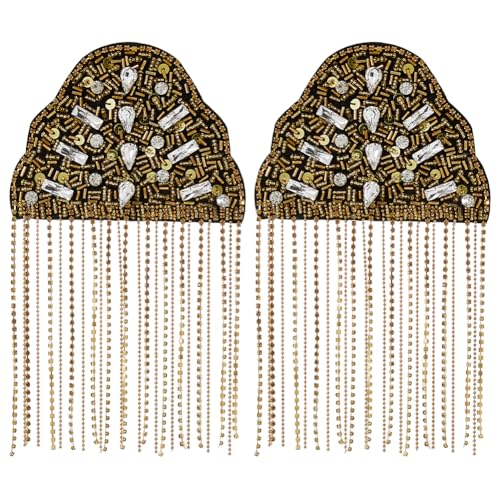 SUPERFINDINGS 2 Stück Strass Quaste Schulter 20cm Quaste Link Kette Epaulet Perlen Schulter Epauletten Kette Für Männer Frauen Uniform Kostüm Gold von SUPERFINDINGS