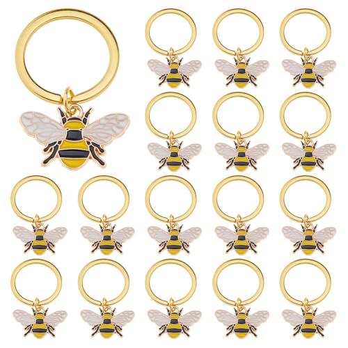 SUPERFINDINGS 20 STÜCK Bienen Schlüsselanhänger Bienen Schlüsselanhänger Honigbienen Charm Schlüsselanhänger Niedliche Bienen Legierung Emaille Tiere Taschen Beutel Geldbörse 4.3cm / 1.7" von SUPERFINDINGS