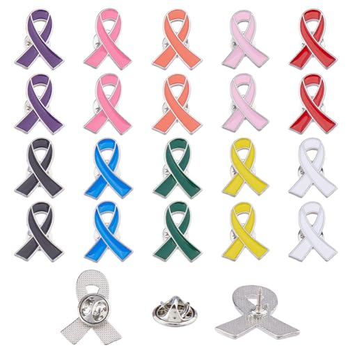 SUPERFINDINGS 20 Stk 10 Farben Brustkrebs Schleifen Anstecknadeln Brustkrebsbewusstsein Reversnadeln Legierung Bewusstsein Abzeichen Emaille Hoffnung Schleife Broschen Für Frauen Geschenke von SUPERFINDINGS