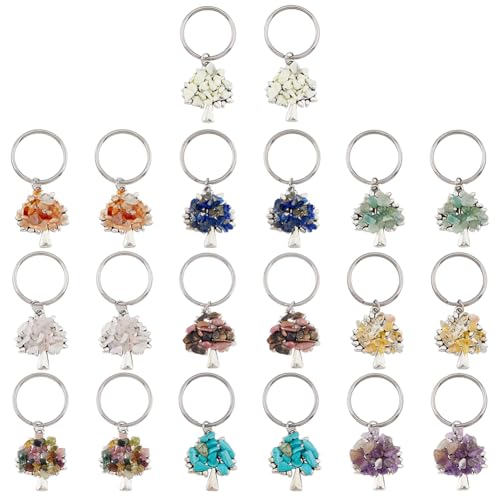 SUPERFINDINGS 20 Stück 10 Farben Baum Des Lebens Schlüsselanhänger Heilung Kristall Lebensbaum Schlüsselanhänger 304 Edelstahl Schlüsselanhängers Anhänger Für Geliebte Freunde Mütter von SUPERFINDINGS