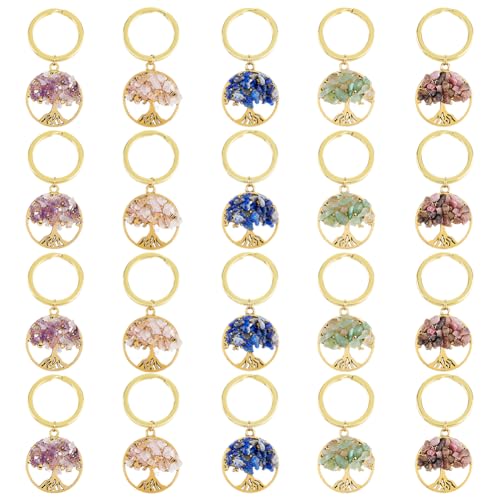 SUPERFINDINGS 20 Stück 5 Stile Baum Des Lebens Schlüsselanhänger Edelstein Schlüsselanhänger Natürlicher Kristallstein Handgefertigter Schlüsselanhänger Für Glückstaschenanhänger Schlüsselanhänger von SUPERFINDINGS