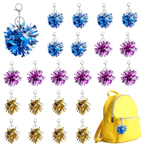 SUPERFINDINGS 24 Stück 3 Farben Cheer Pom Pom Schlüsselanhänger Aus Folie Cheerleader Schlüsselring PE Cheerleading Schlüsselanhänger Cheer Schlüsselanhänger Für Frauen Cheer Taschenzubehör Cheer Camp von SUPERFINDINGS