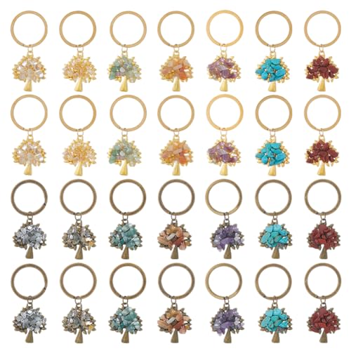 SUPERFINDINGS 28 Stück 7 Farben Baum Des Lebens Schlüsselanhänger Edelstein Schlüsselanhänger Natur Kristallstein Handgemachter Schlüsselanhänger Charm Mit Legierung Schlüsselringen von SUPERFINDINGS