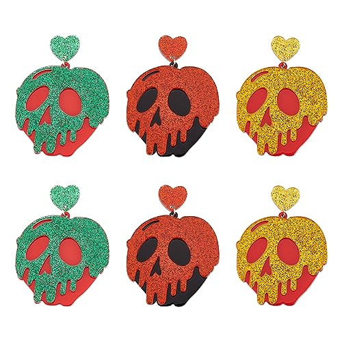 SUPERFINDINGS 3 Farben Giftiger Apfel Ohrringe Hexen Ohrringe Einzigartige Acryl Kürbis Ohrringe Geist Gesicht Ohrringe Halloween Schädel Baumeln Ohrringe für Frauen 6.5x4.8cm von SUPERFINDINGS