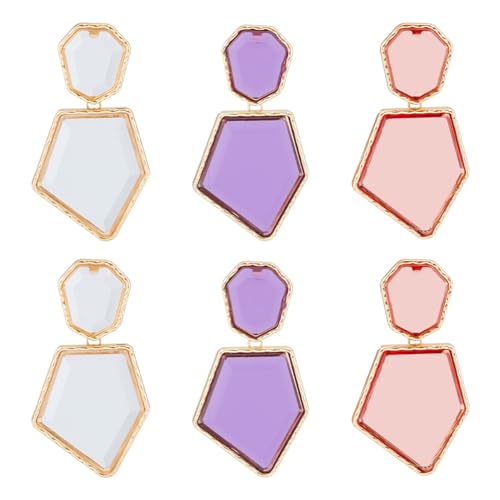 SUPERFINDINGS 3 Paar Geometrische Strass Ohrringe Ausgefallene Große Kristall Ohrringe Transparente Tropfen Ohrhänger Hergestellte Strass Ohrringe Vintage Gold Ohrringe Schmuck von SUPERFINDINGS