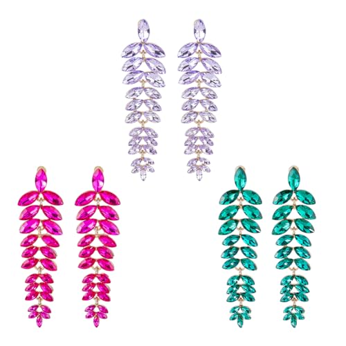 SUPERFINDINGS 3 Paar Kristall Kronleuchter Ohrringe Strass Blatt Ohrringe Lange Braut Ohrringe Schmuck Für Frauen Und Mädchen Hochzeit Party von SUPERFINDINGS