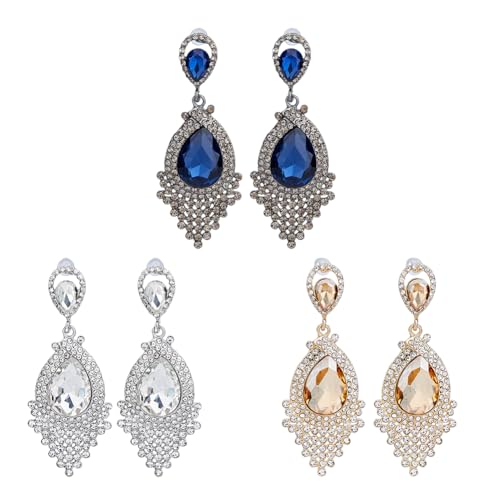 SUPERFINDINGS 3 Paar Strass Ohrringe Damen hängend Lange Kristall Ohrringe Teardrop Ohrringe Chandelier Ohrringe Hochzeit Braut Ohrringe Schmuck Für Frauen von SUPERFINDINGS