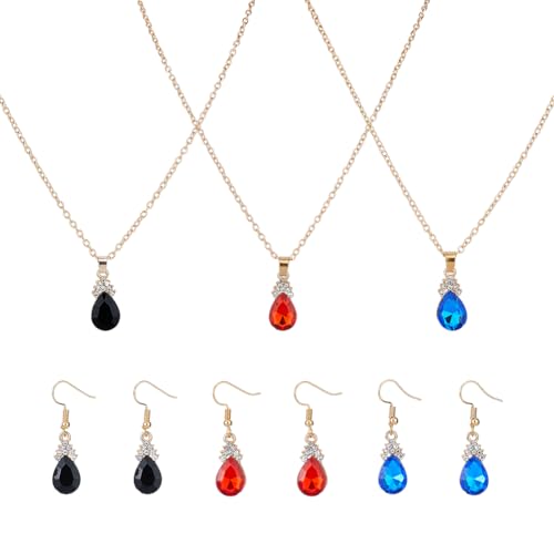 SUPERFINDINGS 3 Sets Tropfen Anhänger Halsketten Baumelnde Ohrringe Kristall Zirkonia Halsketten Ohrringe Strass Halsketten Tropfen Ohrringe Schmuck Für Frauen Teenager Mädchen von SUPERFINDINGS