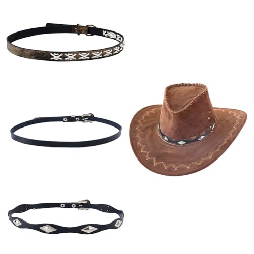 SUPERFINDINGS 3 Stil Cowboyhutbänder Westernhüte Gürtel Kunstleder Hutbänder Hüte Accessoires Für Frauen Männer Cowboy Panama Native Style Hutbänder von SUPERFINDINGS