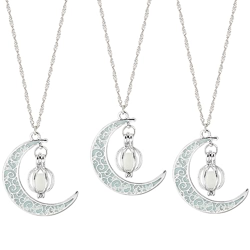 SUPERFINDINGS 3 Stück 3 Farben Mondanhänger Halsketten Leuchten Im Dunkeln Mondhalskette Halbmond Anhänger Halskette Leuchtende Serie Mondhalskette Legierung Fluoreszierende Halskette von SUPERFINDINGS