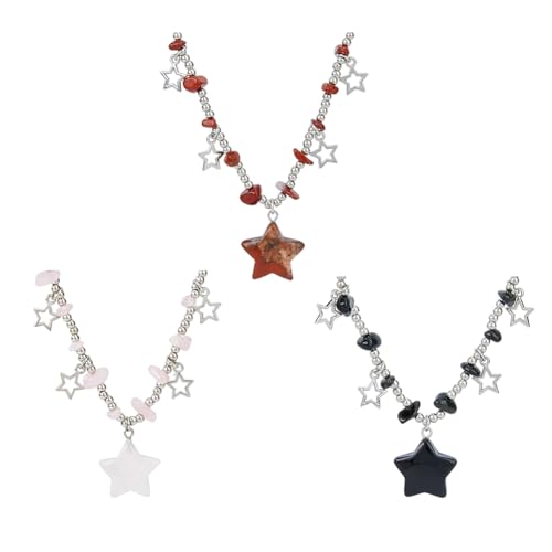 SUPERFINDINGS 3 Stück Stern Halsketten Y2k Silberperlen Halsketten Süße Stern Charms Anhänger Halsketten Unregelmäßige Kies Halsketten Mit Stern Anhänger von SUPERFINDINGS