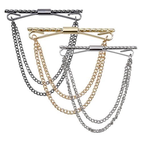 SUPERFINDINGS 3 teiliges Krawattennadelset Mit Doppelketten Quasten Anstecknadeln Kragenaccessoires Für Herren Hochzeit Business Multicolor 65mm von SUPERFINDINGS