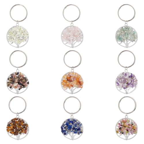 SUPERFINDINGS 36 Stück 9 Farben Lebensbaum Schlüsselanhänger Platin Baum Schlüsselanhänger Kristallstein Schlüsselanhänger Charms Halskette Lebensbaum Kristalle Edelstein Auto Schlüsselanhänger von SUPERFINDINGS