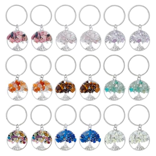 SUPERFINDINGS 36 Stück 9 Stile Baum Des Lebens Schlüsselanhänger Natürlicher Kristallstein Handgemachter DIY Schlüsselanhänger Charm Anhänger Edelstein Schlüsselanhänger Charm von SUPERFINDINGS