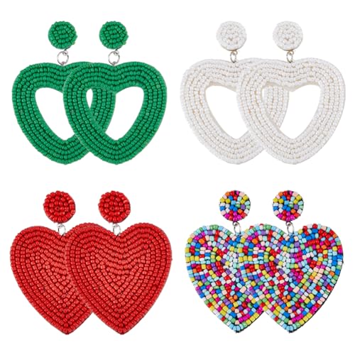 SUPERFINDINGS 4 Paar Baumelnde Ohrringe Mit Perlen Großes Herz Böhmische Herz Ohrstecker Glasperlen Tropfenohrstecker Zarter Valentinstag Festival Schmuck Geschenke Für Frauen Und Mädchen von SUPERFINDINGS