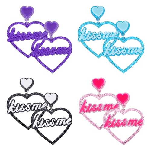 SUPERFINDINGS 4 Paar Doppelherz Ohrstecker Statement Ohrringe In Herzform Herz Mit Wort „Kiss Me“ Ohrringe Leichte Acryl Ohrhänger Glitzerndes Valentinstagsgeschenk Für Frauen Und Mädchen SUPERFINDINGS 4 Paar Doppelherz Ohrstecker Statement Ohrringe In Herzform Herz Mit Wort „Kiss Me“ Ohrringe Leichte Acryl Ohrhänger Glitzerndes Valentinstagsgeschenk Für Frauen Und Mädchen von SUPERFINDINGS