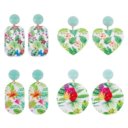 SUPERFINDINGS 4 Paar Gepresste Blumen Ohrringe Bunte Blumen Emaille Ohrstecker Böhmische Lange Tropfen Ohrringe Frühlingsgrün Frische Ohrstecker Geburtstags Und Urlaubsgeschenke Für Frauen Und Mädchen von SUPERFINDINGS