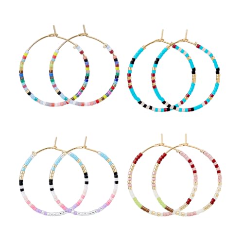 SUPERFINDINGS 4 Paar Perlen Creolen Böhmische Perlenohrringe Bunte Große Kreis Ohrringe Vintage Offene Creolen Perlenohrringe Schmuck Für Frauen Teenager Mädchen von SUPERFINDINGS