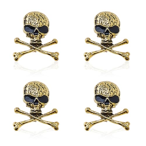 SUPERFINDINGS 4 STÜCK Antike Goldene Gotische Totenkopf Broschen Mit Gekreuzten Knochen Anstecknadeln Legierung Punk Stil Skelett Broschen Halloween Kostüm Dekor Für Frauen Und Männer Stoffjacke von SUPERFINDINGS