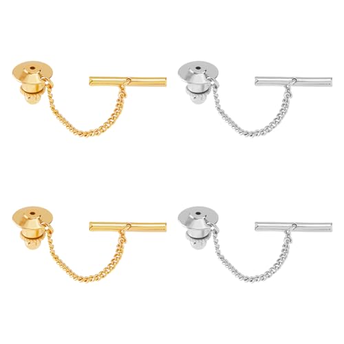 SUPERFINDINGS 4 Stück 2 Farben Krawattennadel für Männer Krawattennadel mit Chai Messing Krawattennadel mit Kette Goldene Blume Krawattennadel Clutch für Hochzeit Geburtstag Jahrestag Business von SUPERFINDINGS