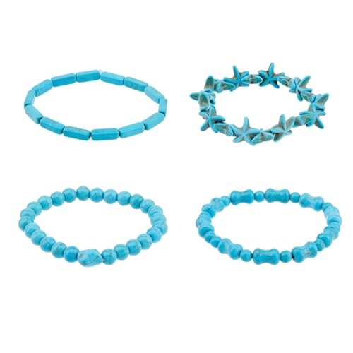 SUPERFINDINGS 4 Stück Türkisfarbenes Perlenarmband Im 4 Stil Boho Energie Armband Natürlicher Mehrfarbiger Edelstein Runder Perlenstrang Stapelbares Stretch Armband Für Frauen Mädchen Töchter von SUPERFINDINGS