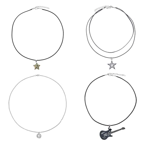 SUPERFINDINGS 4 Style Indie Stuff Swirl Anhänger Halsketten Natur Stern Form Stein Halsband Rock Roll Gitarre Halsketten Gothic Y2K Punk Halsketten Schmuck Für Frauen Mädchen von SUPERFINDINGS