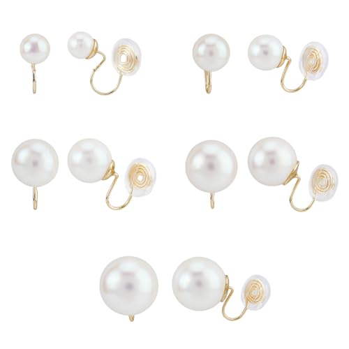 SUPERFINDINGS 5 Paar Weiße Perlen Clip Ohrringe Für Frauen Und Mädchen Imitationsperlen Ohrringe Niedliche Perlenohrringe Braut Clip Ohrringe Nicht Durchdringende Ohrringe Mit Messing Manschette von SUPERFINDINGS